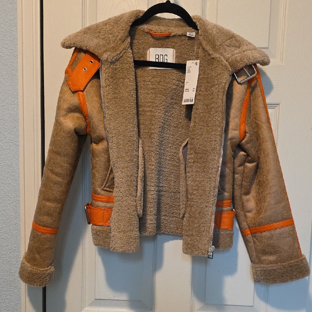 BDG Tan and Orange Shearling Jacket